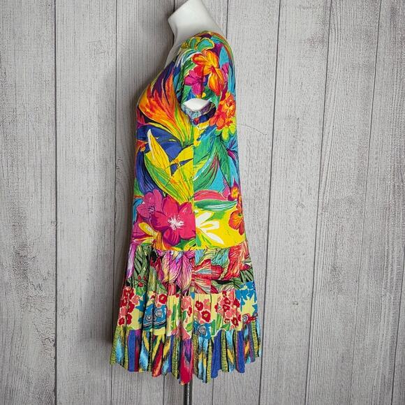 VTG 90s Jam's World Bold Tropical Flower Print Drop Waist Hattie Dress, sz M - Picture 3 of 6